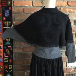 Vtg 80s KNIT Wool, Silk, Mohair SWEATER Ombre Black Grey BatWing Sleeve. Italy 4